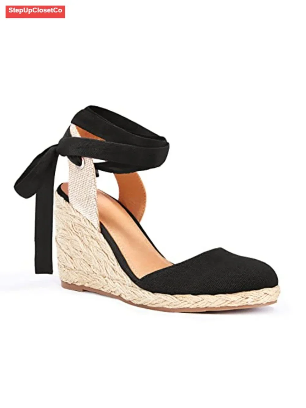 Synthetic Leather Espadrille Wedges Sandals Lace Up Platform Heels